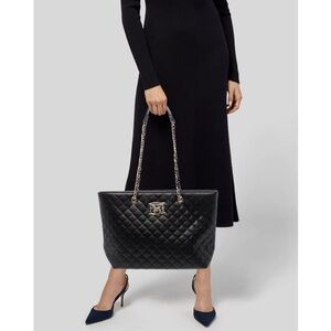 Badgley Mischka Large Elegant Black Quilted Tote Bag! Luxury, Spacious, Designer